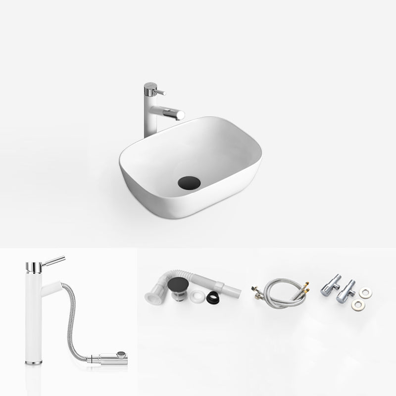 White Modern Sink Washroom Ceramic Rod Handle Faucet Bathroom Sink
