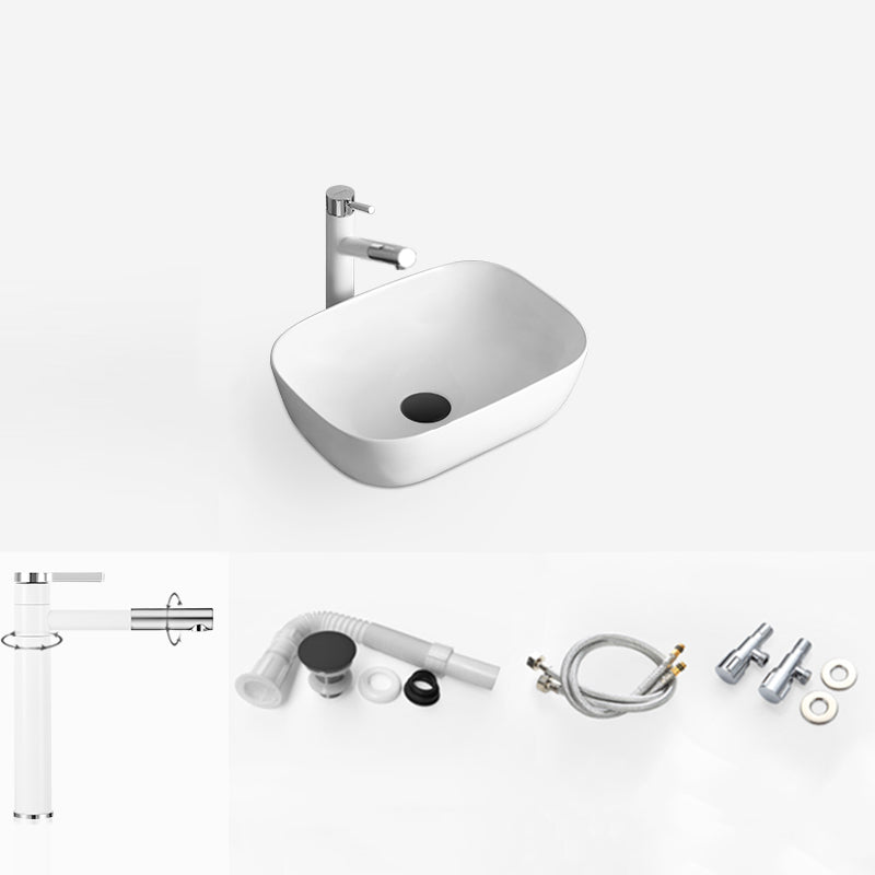 White Modern Sink Washroom Ceramic Rod Handle Faucet Bathroom Sink