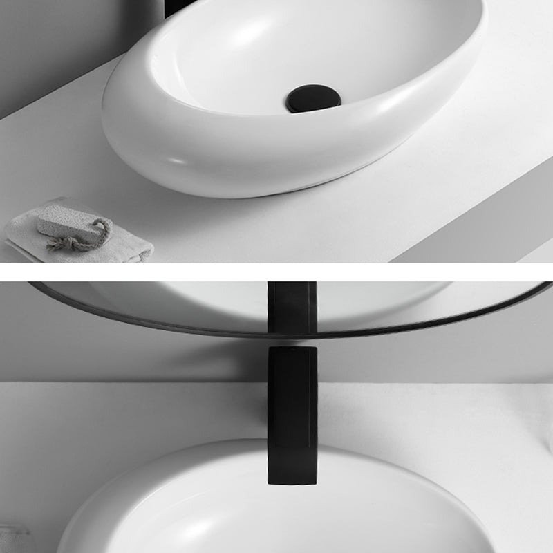Contemporary Bathroom Sink with Pop-Up Drain Porcelain Oval-Shape Vessel Lavatory Sink