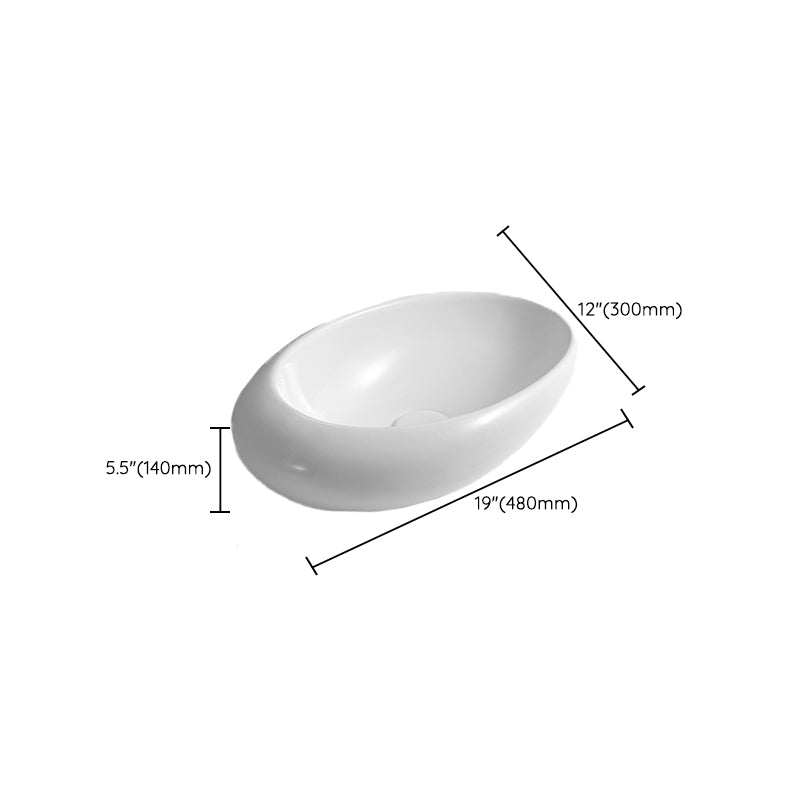 Contemporary Bathroom Sink with Pop-Up Drain Porcelain Oval-Shape Vessel Lavatory Sink