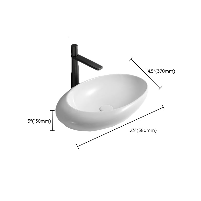 Contemporary Bathroom Sink with Pop-Up Drain Porcelain Oval-Shape Vessel Lavatory Sink