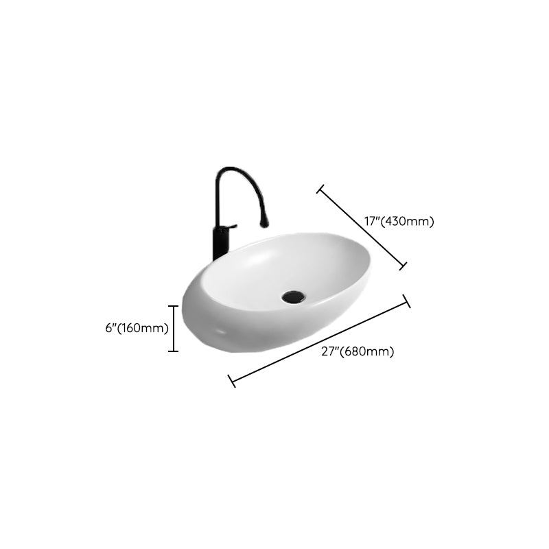 Contemporary Bathroom Sink with Pop-Up Drain Porcelain Oval-Shape Vessel Lavatory Sink