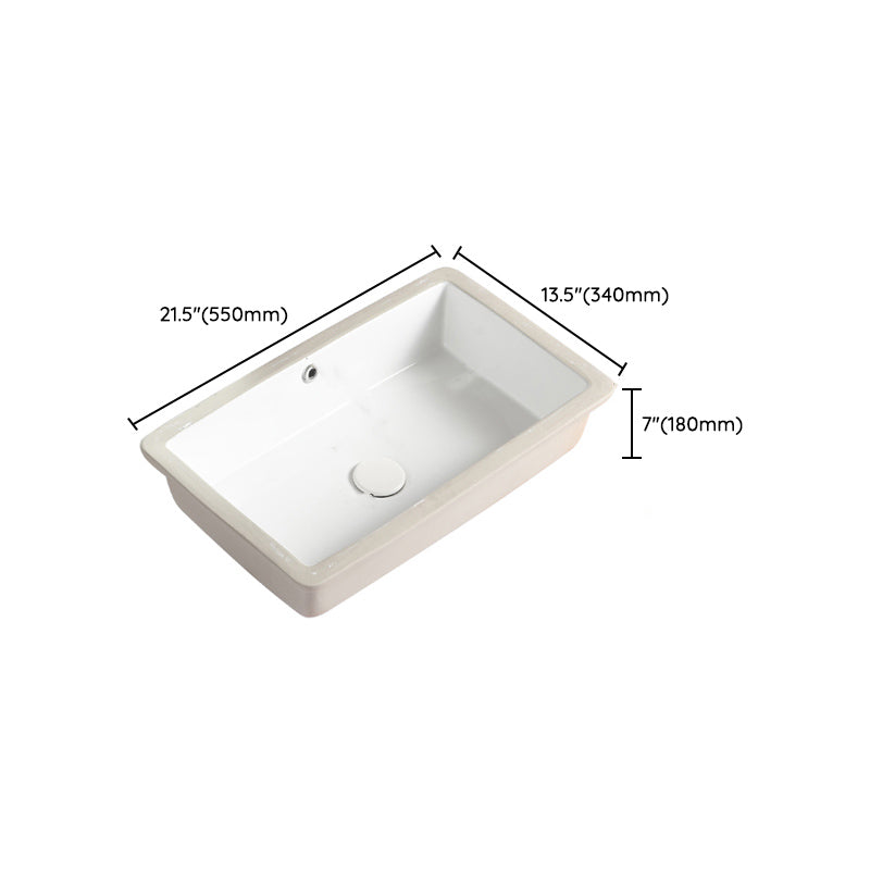 Traditional Undermount Vanity Sink Rectangular with Overflow and Drain Assembly Vessel