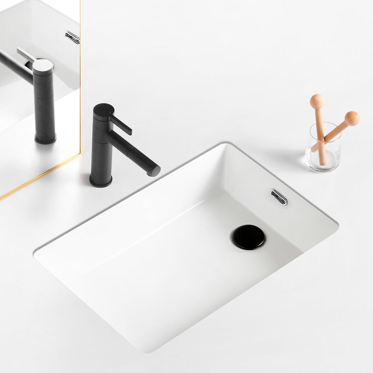 Traditional Undermount Vanity Sink Rectangular Porcelain with Overflow Vessel