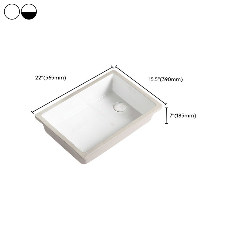 Traditional Undermount Vanity Sink Rectangular Porcelain with Overflow Vessel