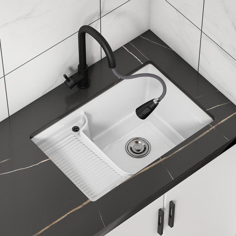 Classic Porcelain Bathroom Sink Rectangular Trough Sink with Washboard