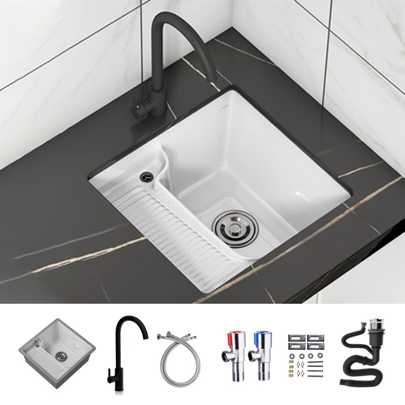 Classic Porcelain Bathroom Sink Rectangular Trough Sink with Washboard