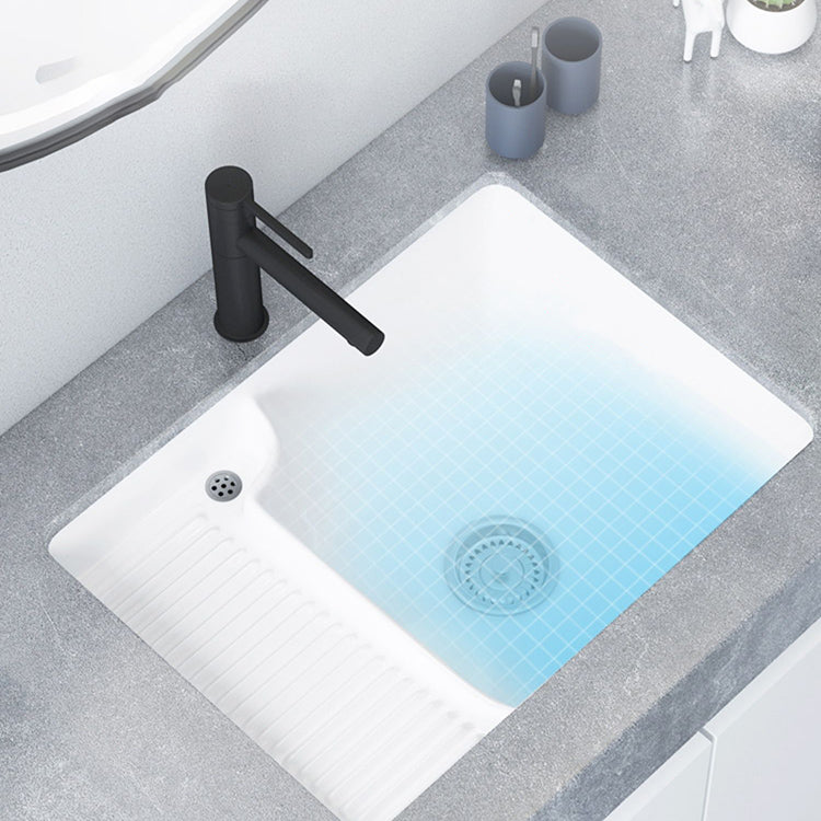 Classic Porcelain Bathroom Sink Rectangular Trough Sink with Washboard