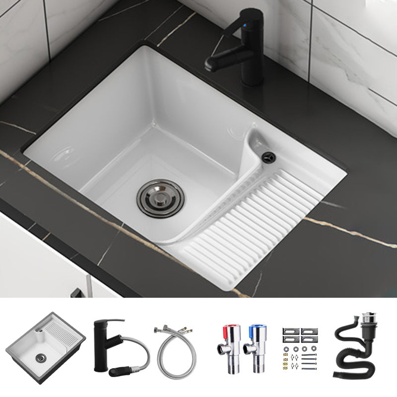 Classic Porcelain Bathroom Sink Rectangular Trough Sink with Washboard