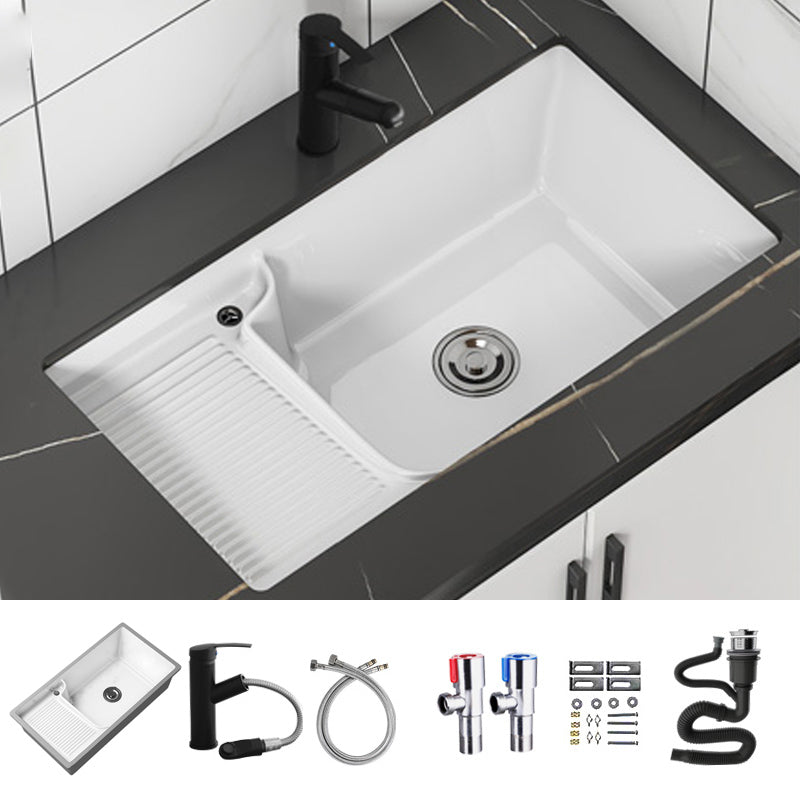 Classic Porcelain Bathroom Sink Rectangular Trough Sink with Washboard