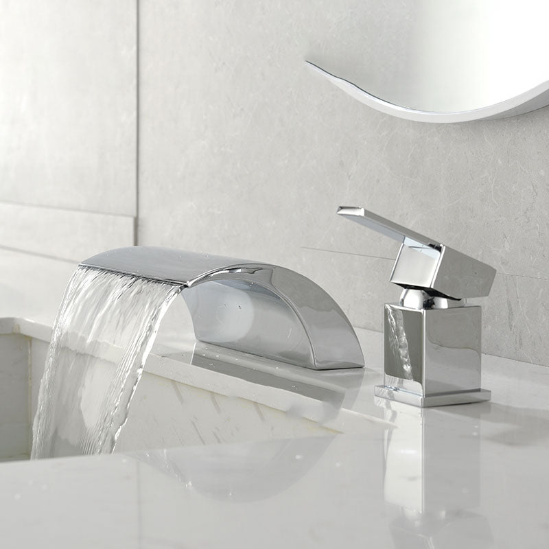 Waterfall Spout Tub Filler with 1 Handle Deck Mount Bathroom Faucet