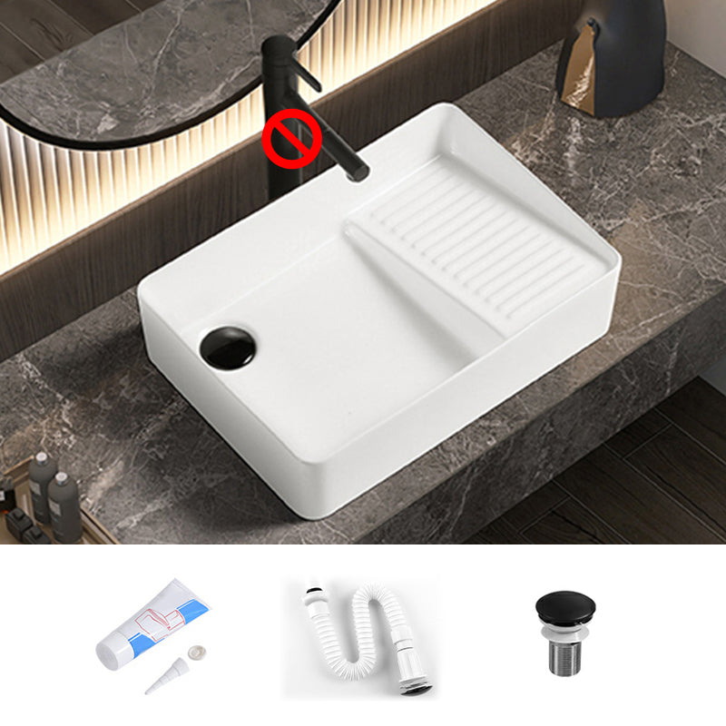 Modern Bathroom Sink Pop-Up Drain Porcelain Solid Color Rectangular Vessel Bathroom Sink
