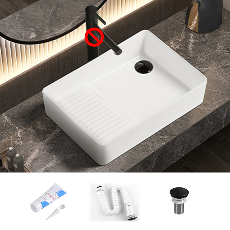 Modern Bathroom Sink Pop-Up Drain Porcelain Solid Color Rectangular Vessel Bathroom Sink