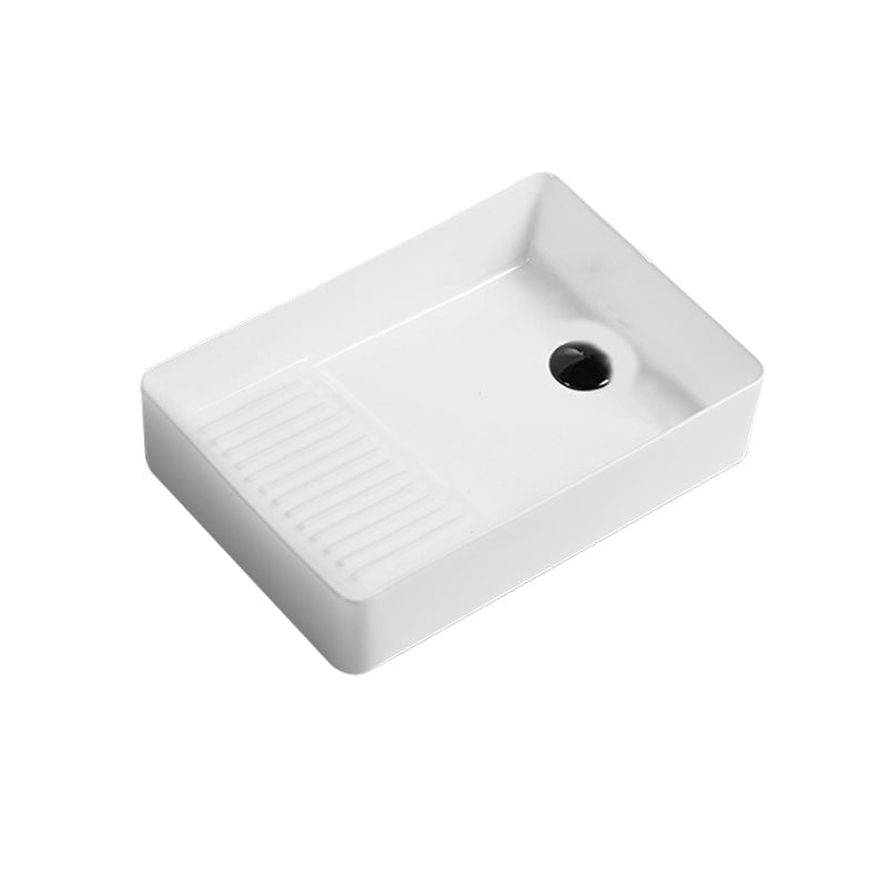 Modern Bathroom Sink Pop-Up Drain Porcelain Solid Color Rectangular Vessel Bathroom Sink