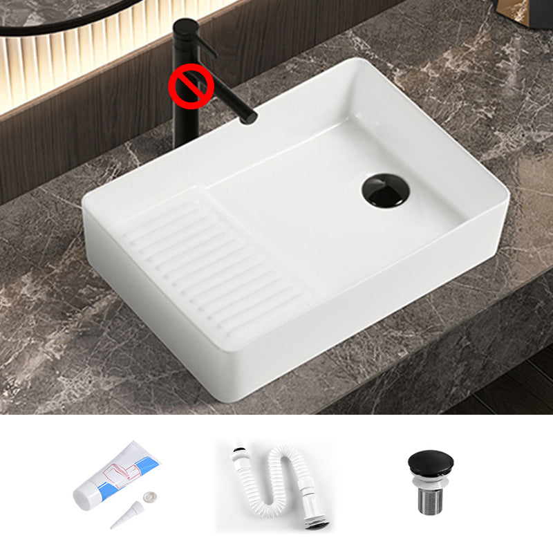 Modern Bathroom Sink Pop-Up Drain Porcelain Solid Color Rectangular Vessel Bathroom Sink