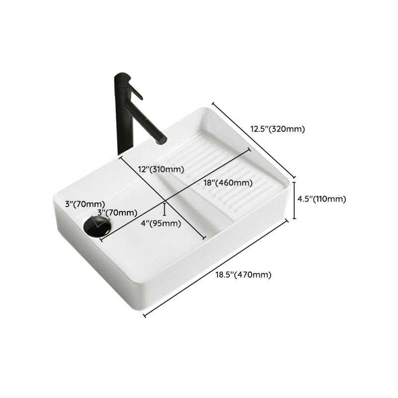 Modern Bathroom Sink Pop-Up Drain Porcelain Solid Color Rectangular Vessel Bathroom Sink