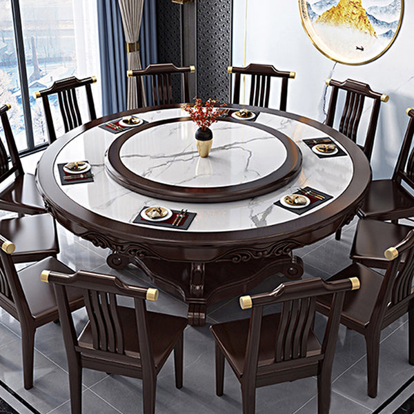 Stone Dining Table Round Dinner Table with Rubberwood Base for Dining Room