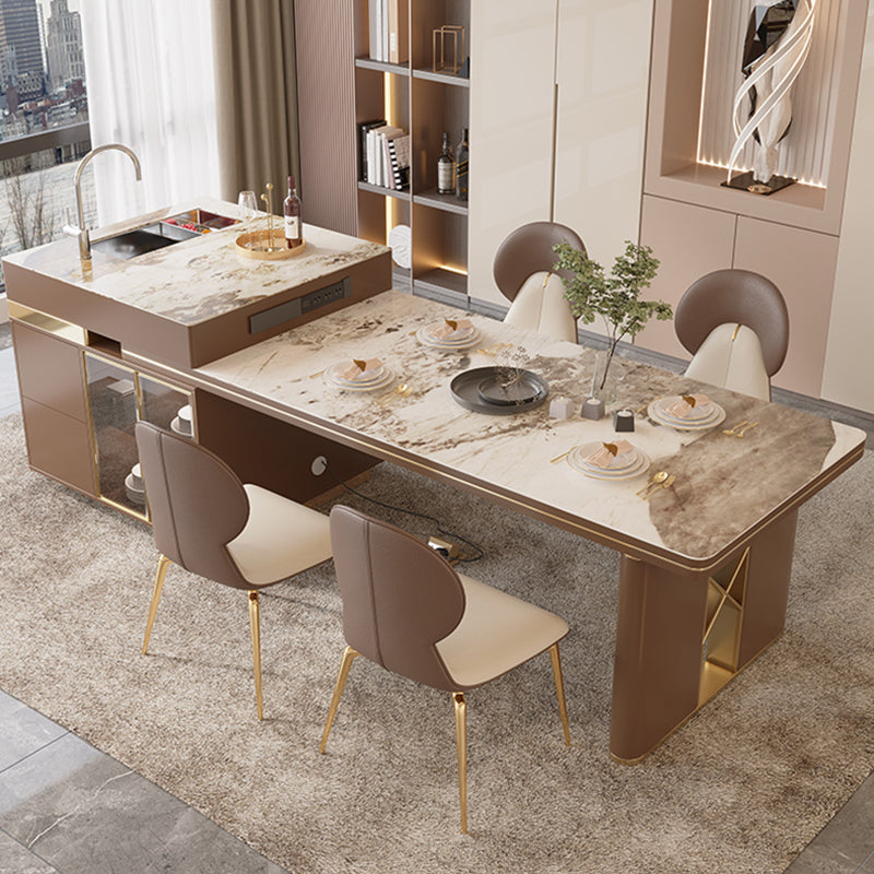 Stone Top Dinette Table with Storage Modern Kitchen Dining Table