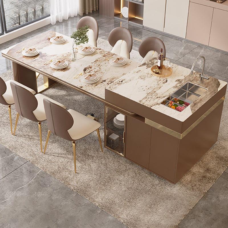 Stone Top Dinette Table with Storage Modern Kitchen Dining Table