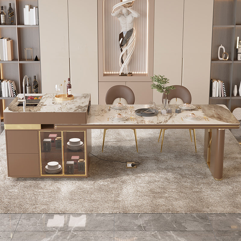 Stone Top Dinette Table with Storage Modern Kitchen Dining Table