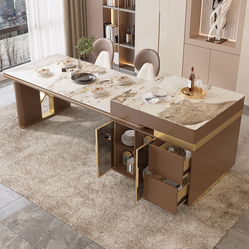 Stone Top Dinette Table with Storage Modern Kitchen Dining Table
