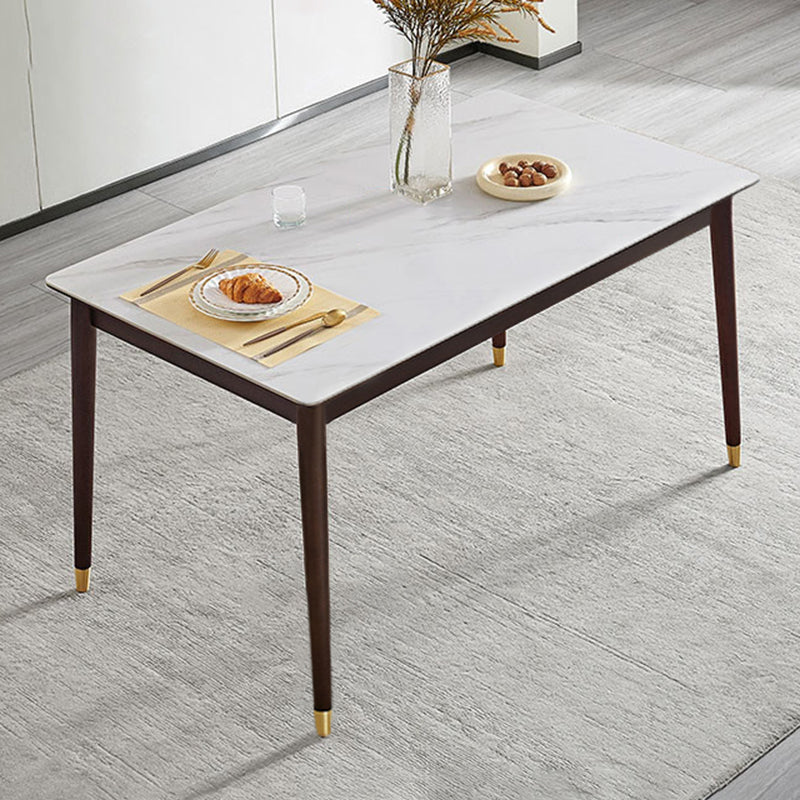 Sintered Stone Dining Table Rectangle Modern Dinner Table with Wooden Legs