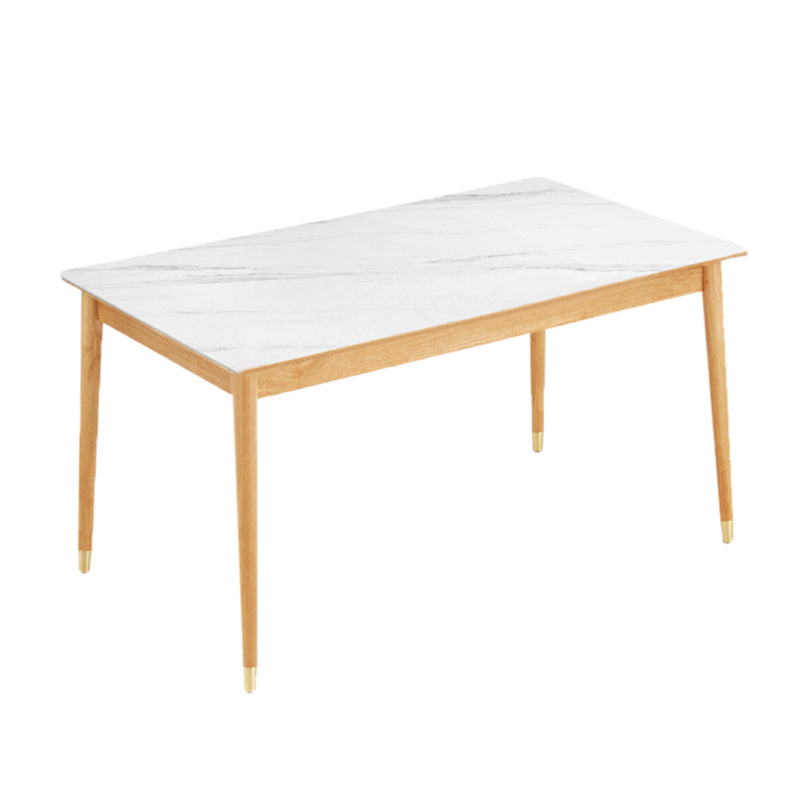 Sintered Stone Dining Table Rectangle Modern Dinner Table with Wooden Legs