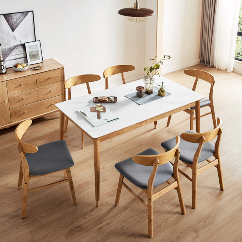 Sintered Stone Dining Table Rectangle Modern Dinner Table with Wooden Legs