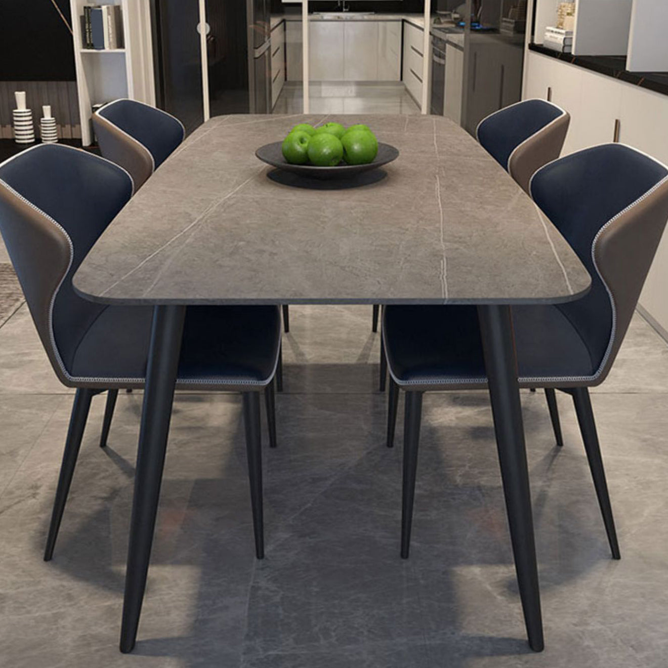 Modern Rectangle Dining Table Grey Sintered Stone Dinner Table for Dining Room