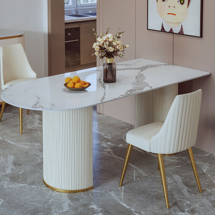 Modern White Dining Table Sintered Stone Dinner Table for Dining Room