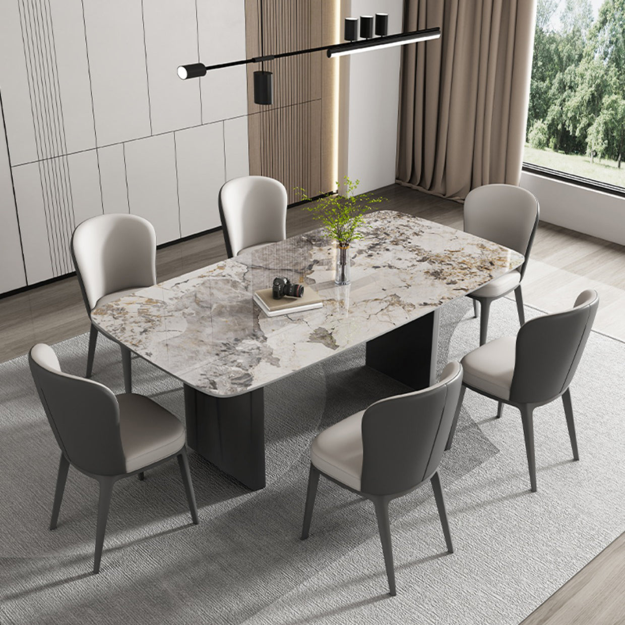 Modern Rectangle Dining Table Stone Top Dinner Table for Dining Room