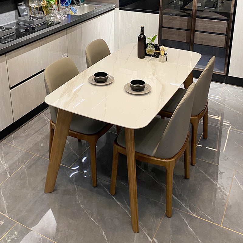 Modern Rectangle Dining Table Sintered Stone Dinner Table with Wooden Legs