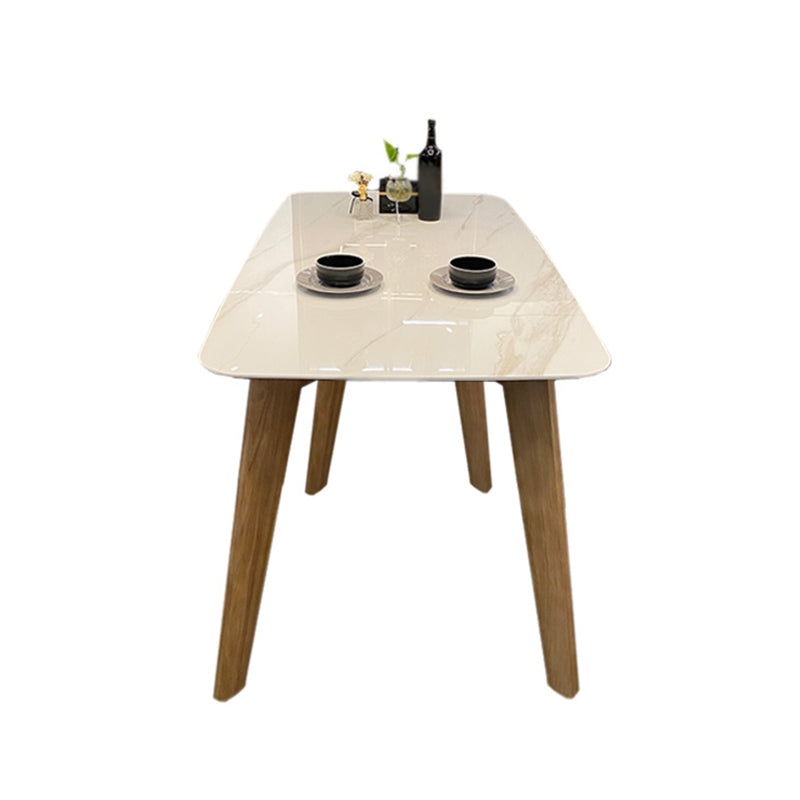 Modern Rectangle Dining Table Sintered Stone Dinner Table with Wooden Legs
