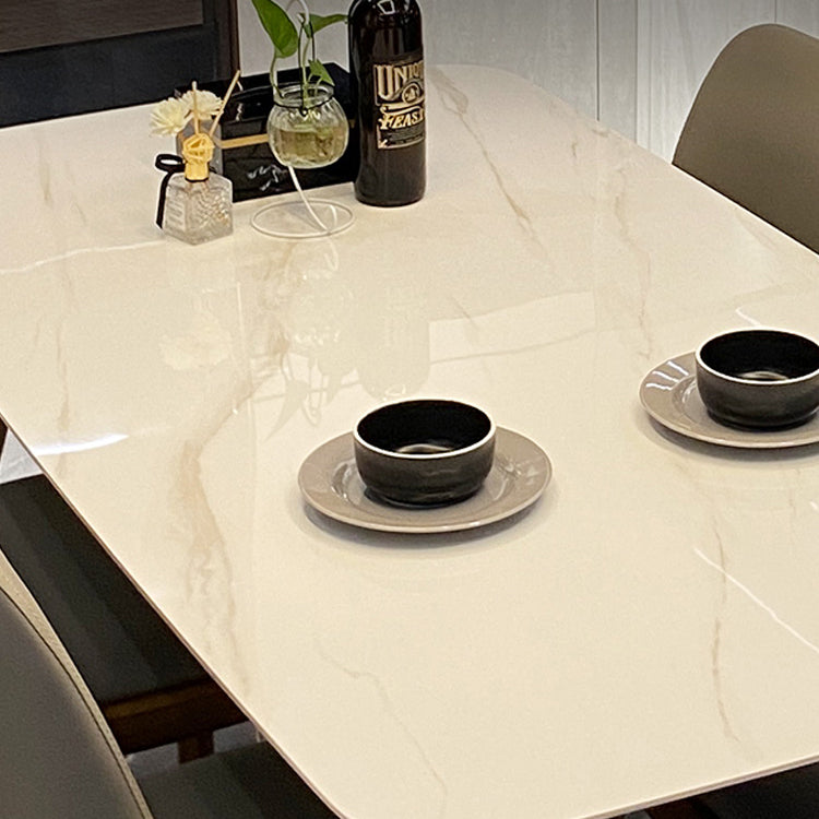 Modern Rectangle Dining Table Sintered Stone Dinner Table with Wooden Legs