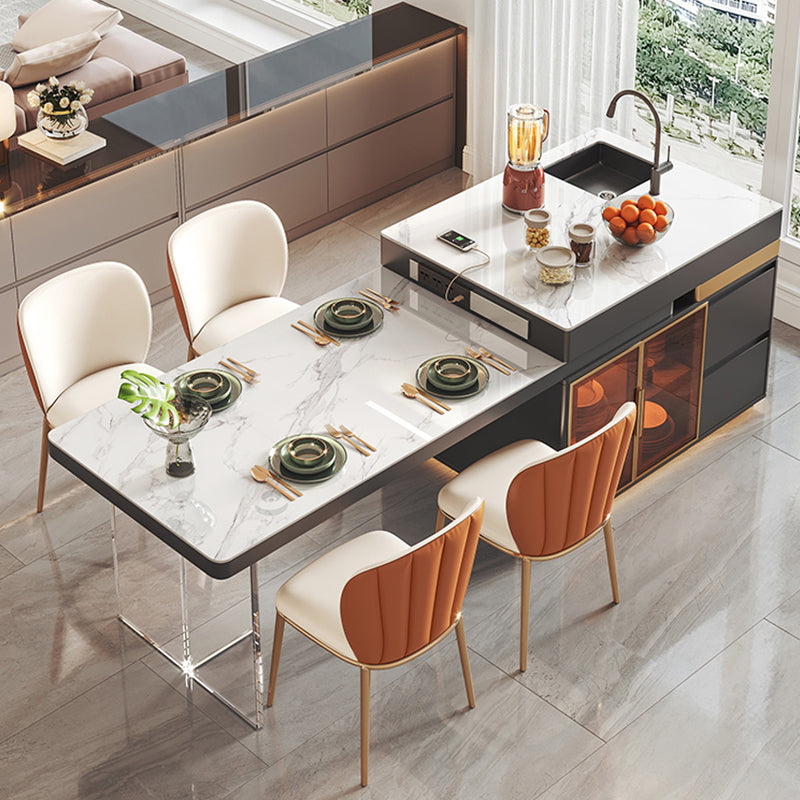 Modern Rectangle Dining Table Sintered Stone Dinner Table with Acrylic Base