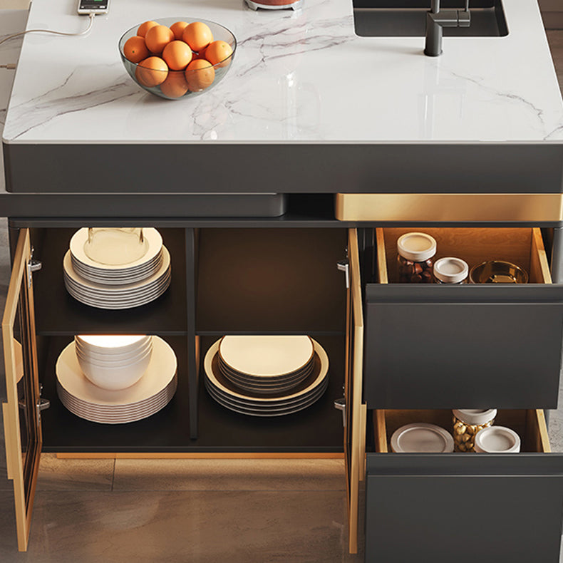 Modern Rectangle Dining Table Sintered Stone Dinner Table with Acrylic Base