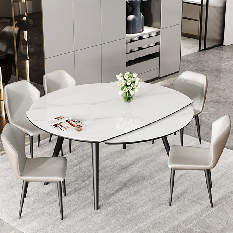 Modern Simple Dining Table Sintered Stone Dinner Table with Wooden Base