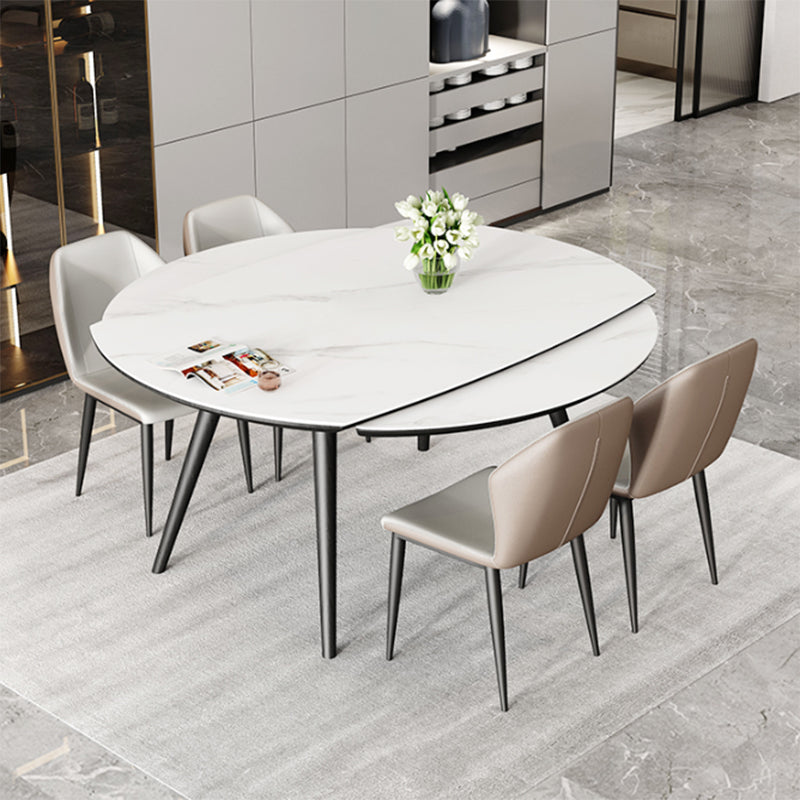 Modern Simple Dining Table Sintered Stone Dinner Table with Wooden Base