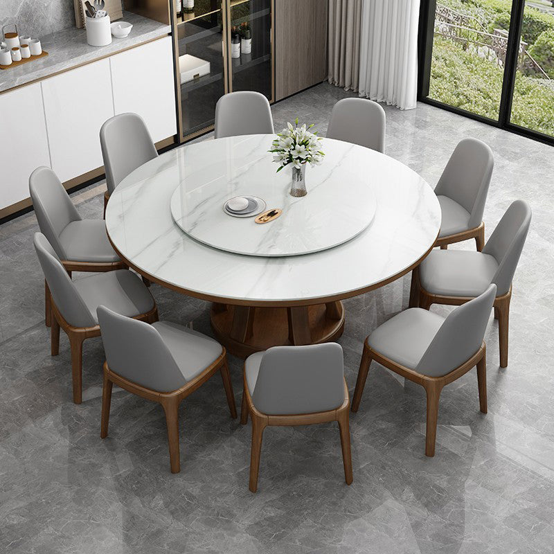 Sintered Stone Dining Table Round Dinner Table with Rubberwood Base for Dining Room