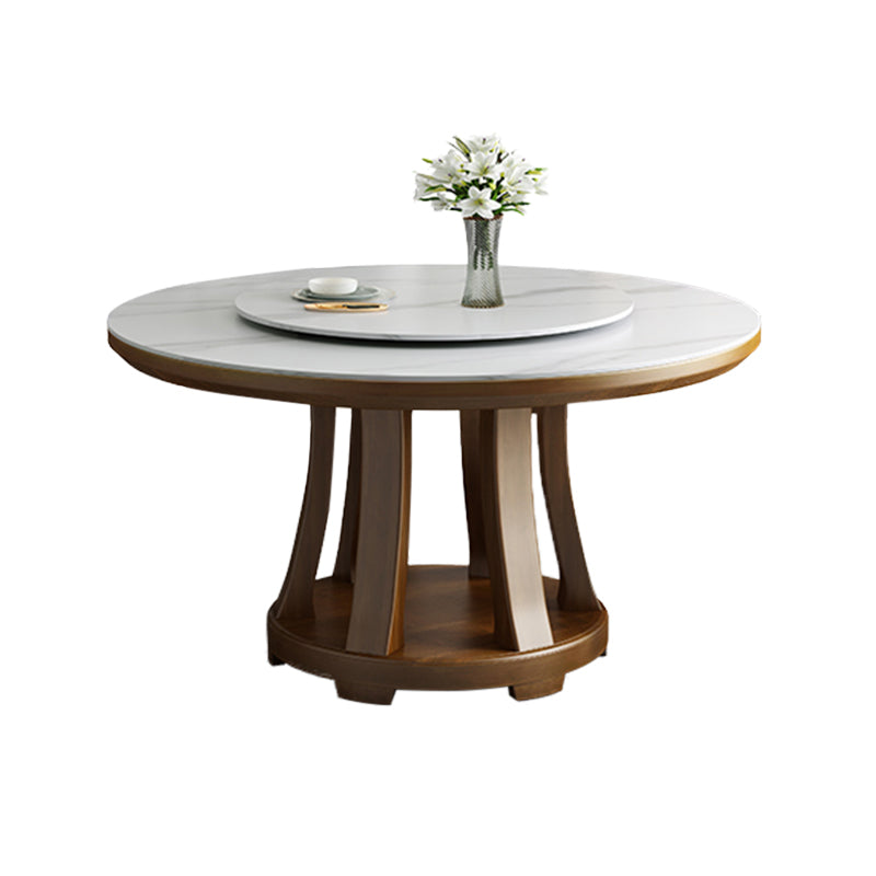 Sintered Stone Dining Table Round Dinner Table with Rubberwood Base for Dining Room