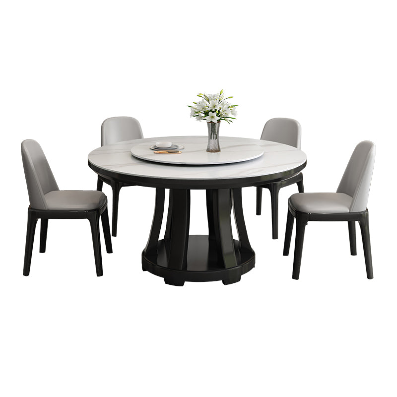 Sintered Stone Dining Table Round Dinner Table with Rubberwood Base for Dining Room
