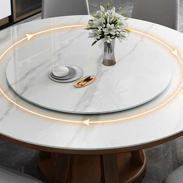 Sintered Stone Dining Table Round Dinner Table with Rubberwood Base for Dining Room