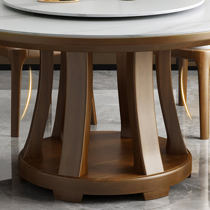 Sintered Stone Dining Table Round Dinner Table with Rubberwood Base for Dining Room