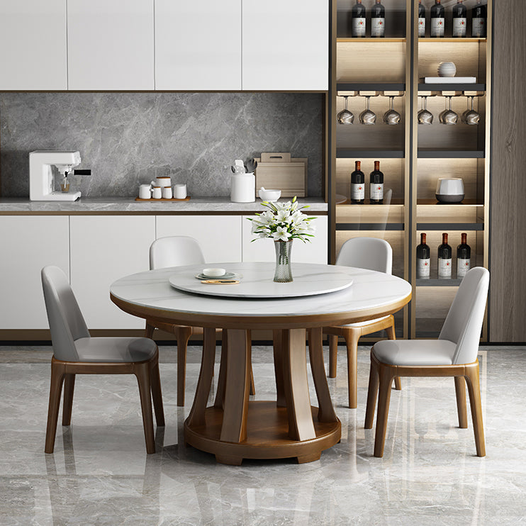 Sintered Stone Dining Table Round Dinner Table with Rubberwood Base for Dining Room