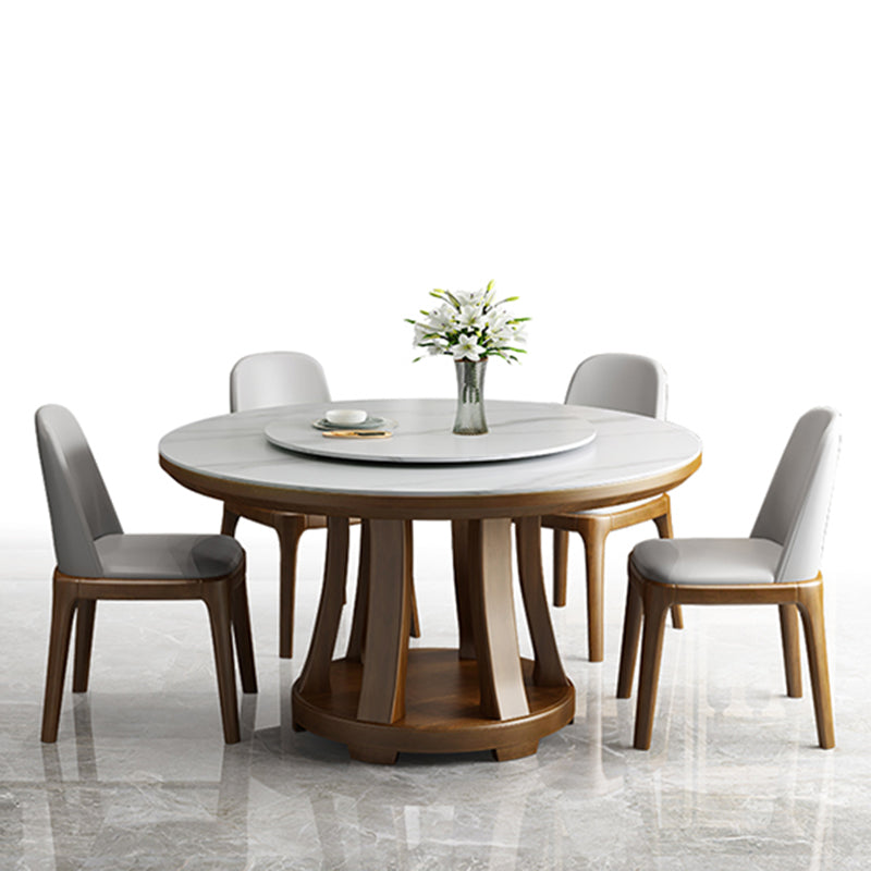 Sintered Stone Dining Table Round Dinner Table with Rubberwood Base for Dining Room