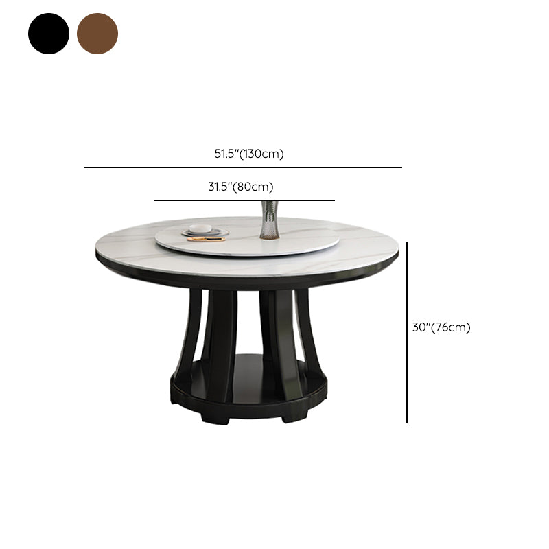 Sintered Stone Dining Table Round Dinner Table with Rubberwood Base for Dining Room