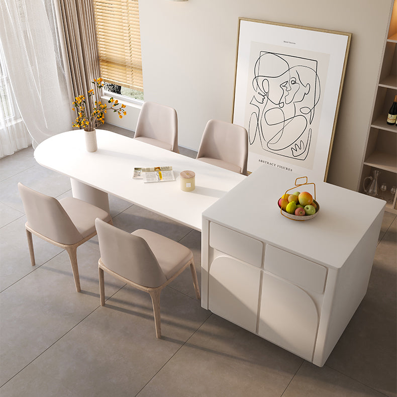 White Stone Top Dinette Table Modern Free Form Indoor Dining Table