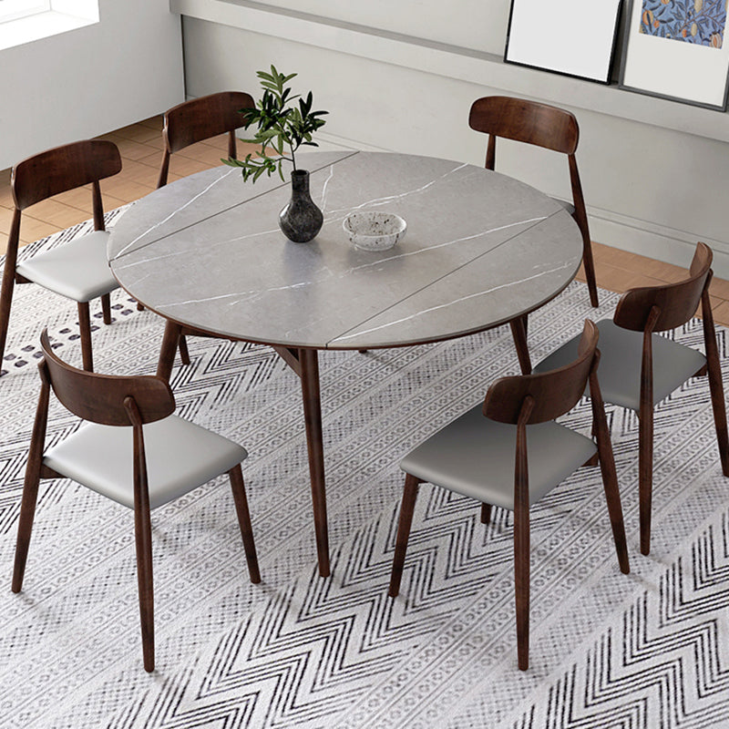 Gray Stone Dinette Table with Wooden Legs Modern Foldable Dining Table