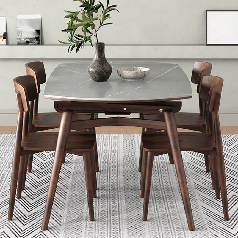 Gray Stone Dinette Table with Wooden Legs Modern Foldable Dining Table