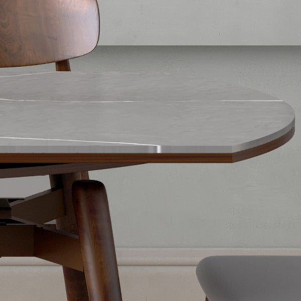 Gray Stone Dinette Table with Wooden Legs Modern Foldable Dining Table